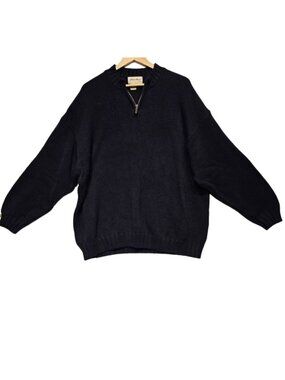 Vintage Eddie Bauer Men's XL Quarter Zip Knit Sweater Navy Blue Grandpacore